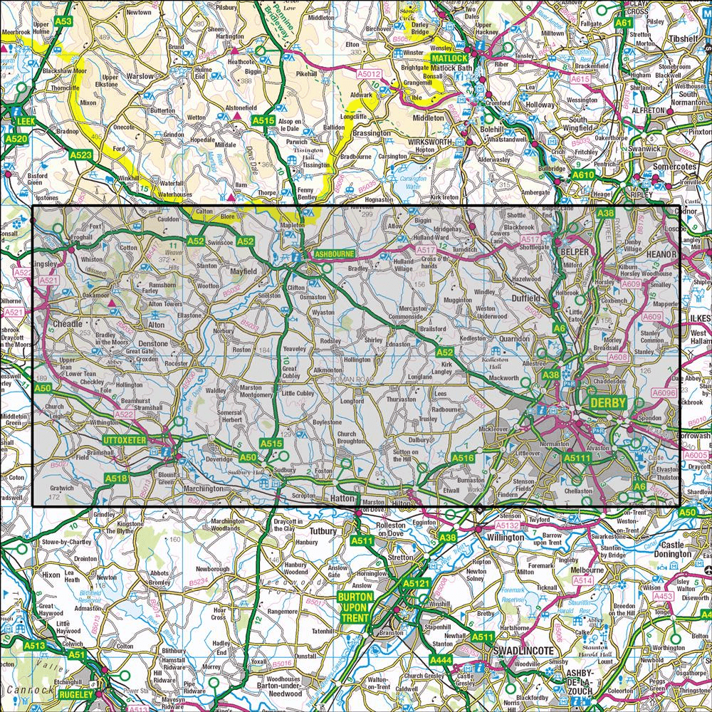 OMN4 image showing the area of the Ordnance Survey 1:25,000 Explorer map 259 Derby