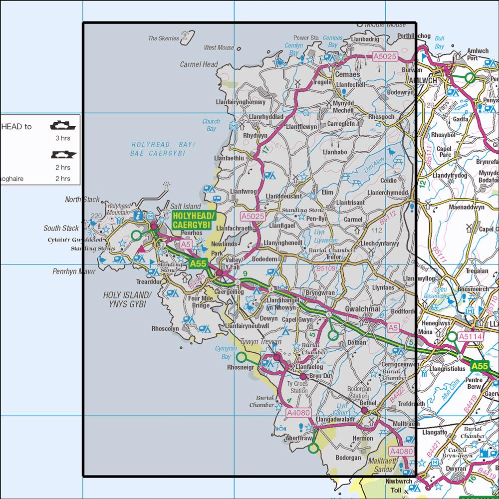 OMN4 image showing the area of the Ordnance Survey 1:25,000 Explorer map 262 Anglesey West