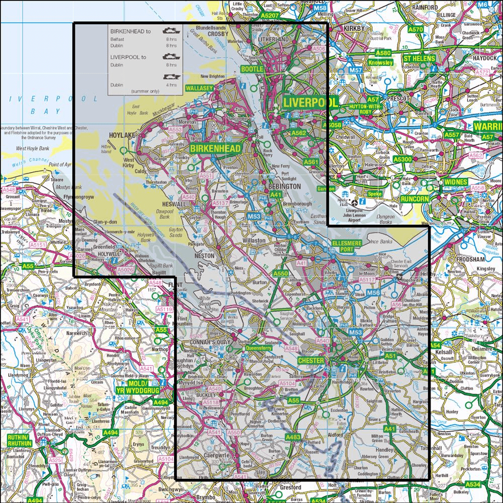 OMN4 image showing the area of the Ordnance Survey 1:25,000 Explorer map 266 Wirral & Chester