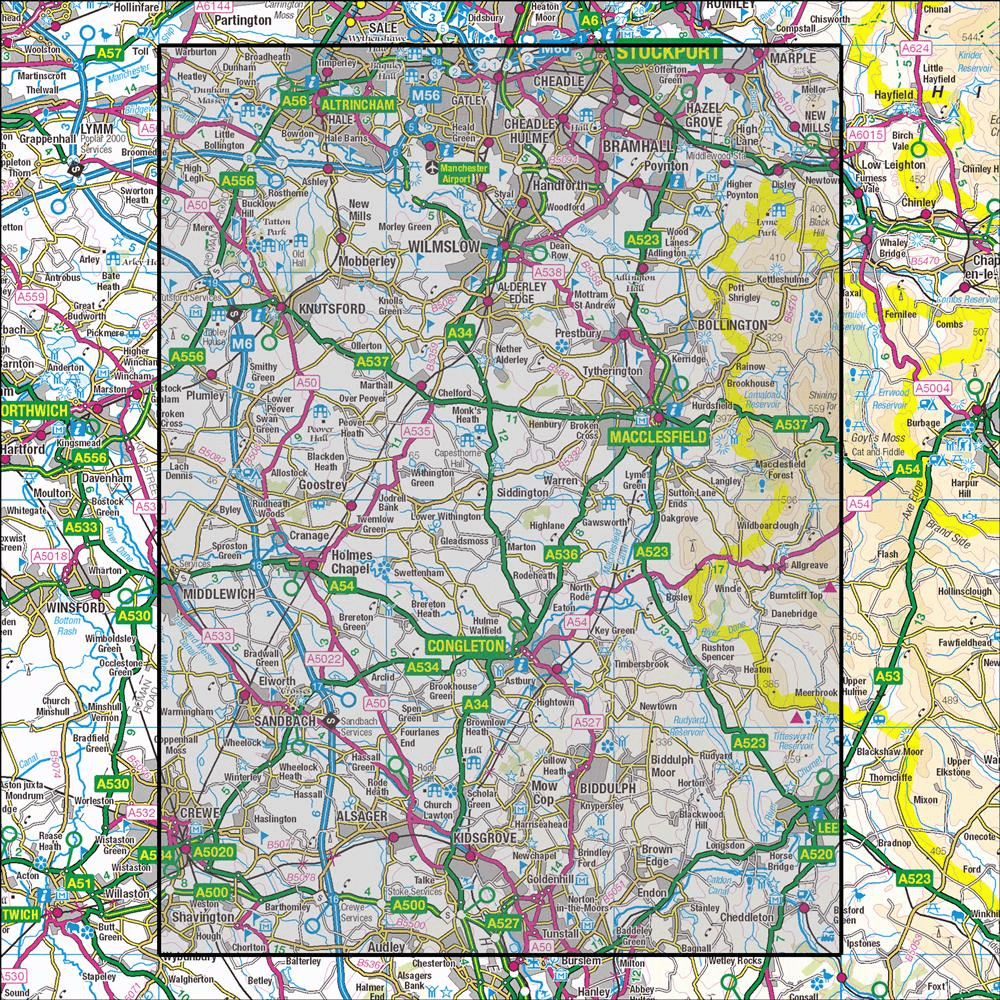 OMN4 image showing the area of the Ordnance Survey 1:25,000 Explorer map 268 Wilmslow, Macclesfield & Congleton