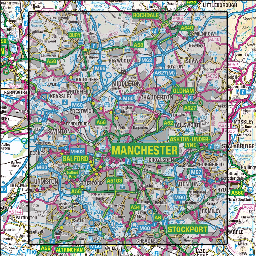 OMN4 image showing the area of the Ordnance Survey 1:25,000 Explorer map 277 Manchester & Salford