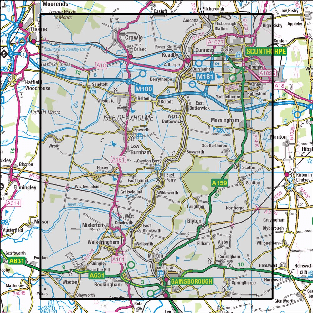 OMN4 image showing the area of the Ordnance Survey 1:25,000 Explorer map 280 Isle of Axholme