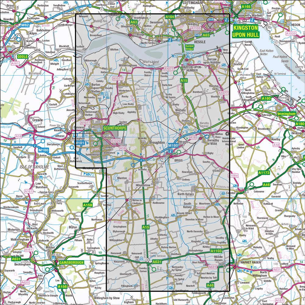 OMN4 image showing the area of the Ordnance Survey 1:25,000 Explorer map 281 Ancholme Valley