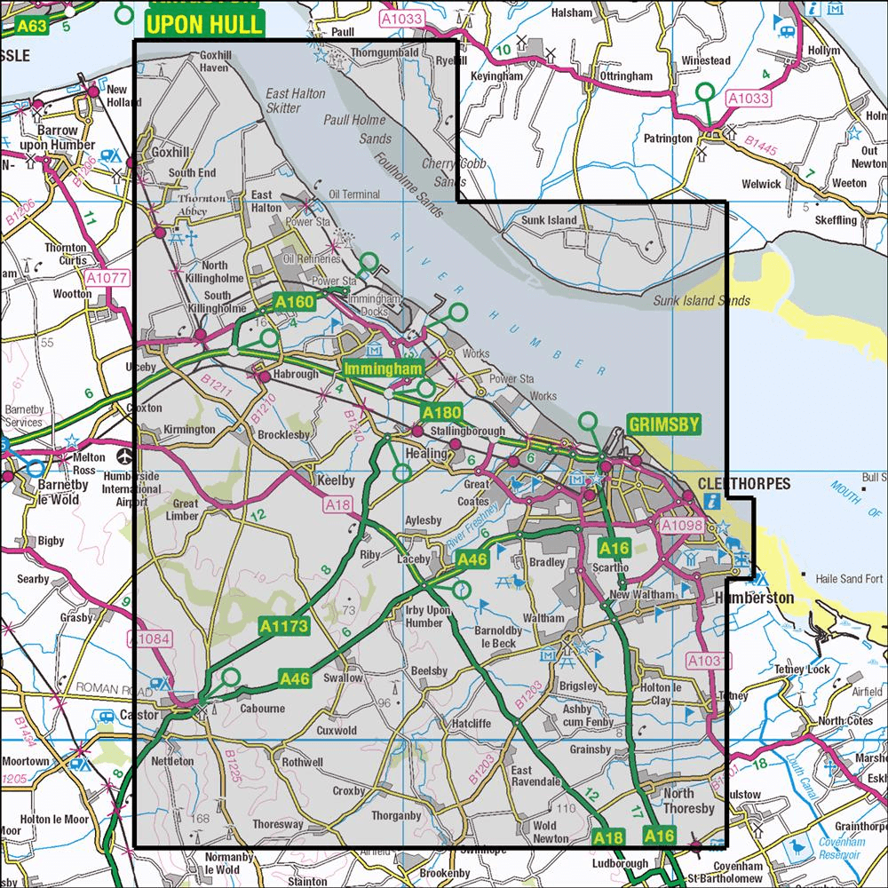 OMN4 image showing the area of the Ordnance Survey 1:25,000 Explorer map 284 Grimsby, Cleethorpes & Immingham