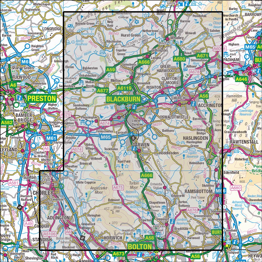OMN4 image showing the area of the Ordnance Survey 1:25,000 Explorer map 287 West Pennine Moors