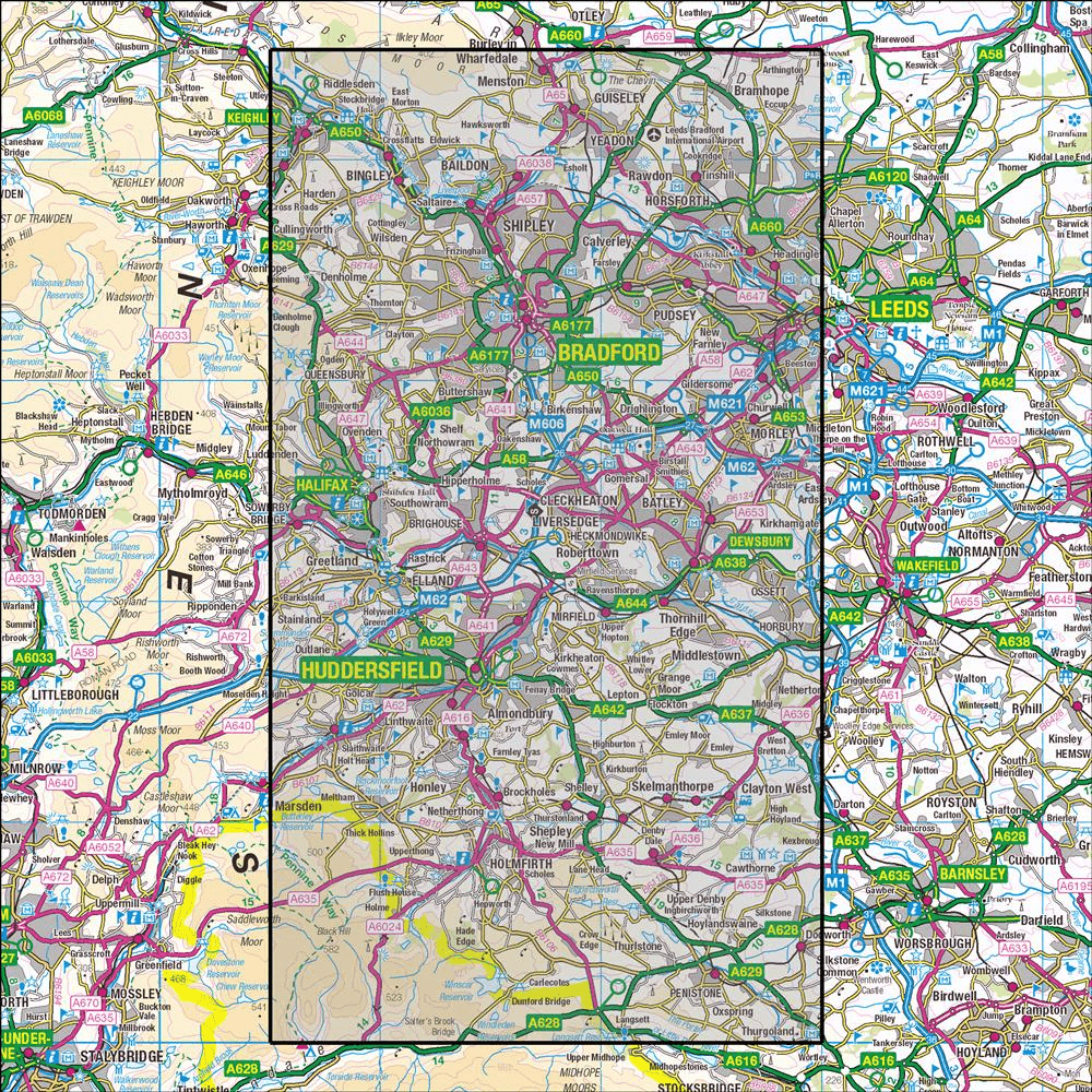 OMN4 image showing the area of the Ordnance Survey 1:25,000 Explorer map 288 Bradford & Huddersfield