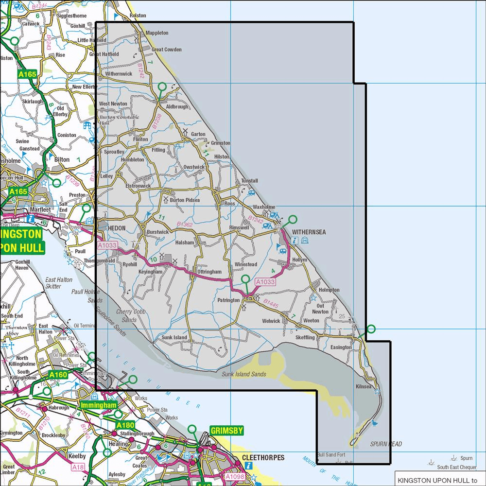 OMN4 image showing the area of the Ordnance Survey 1:25,000 Explorer map 292 Withernsea & Spurn Head