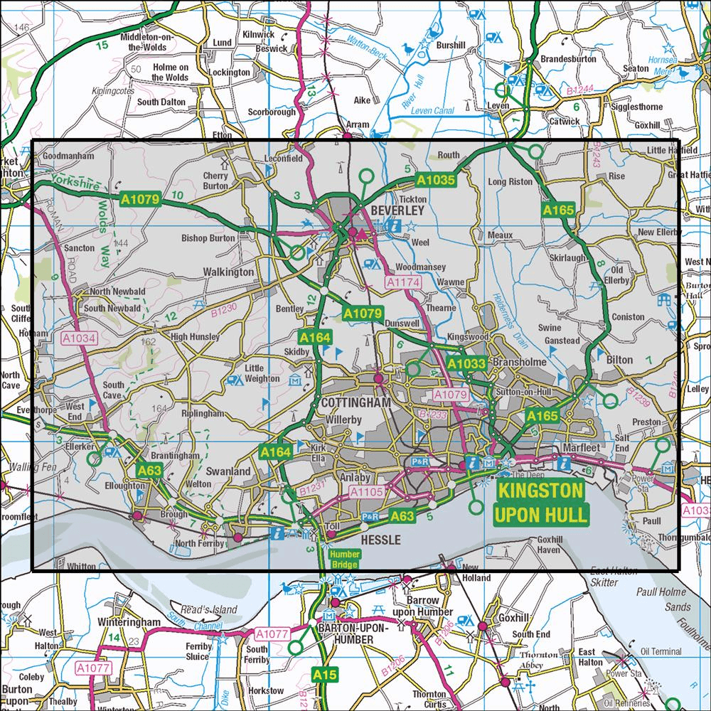 OMN4 image showing the area of the Ordnance Survey 1:25,000 Explorer map 293 Kingston upon Hull & Beverley