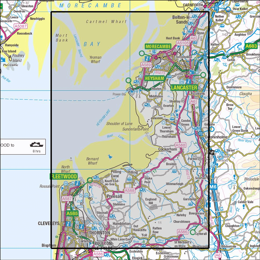 OMN4 image showing the area of the Ordnance Survey 1:25,000 Explorer map 296 Lancaster, Morecambe & Fleetwood
