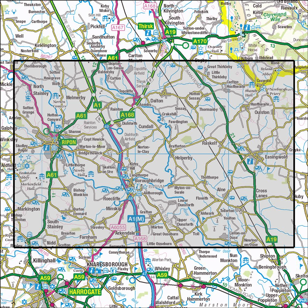 OMN4 image showing the area of the Ordnance Survey 1:25,000 Explorer map 299 Ripon & Boroughbridge