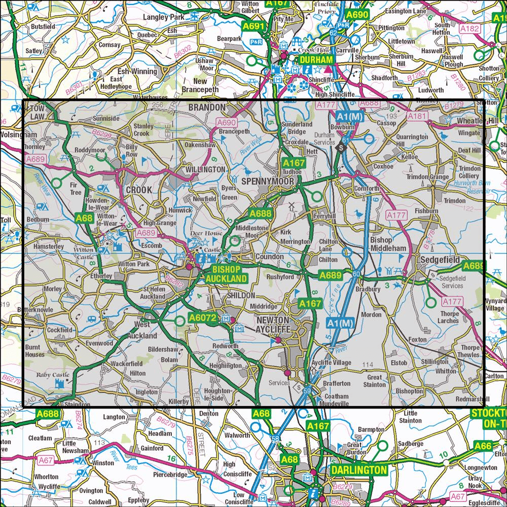 OMN4 image showing the area of the Ordnance Survey 1:25,000 Explorer map 305 Bishop Auckland