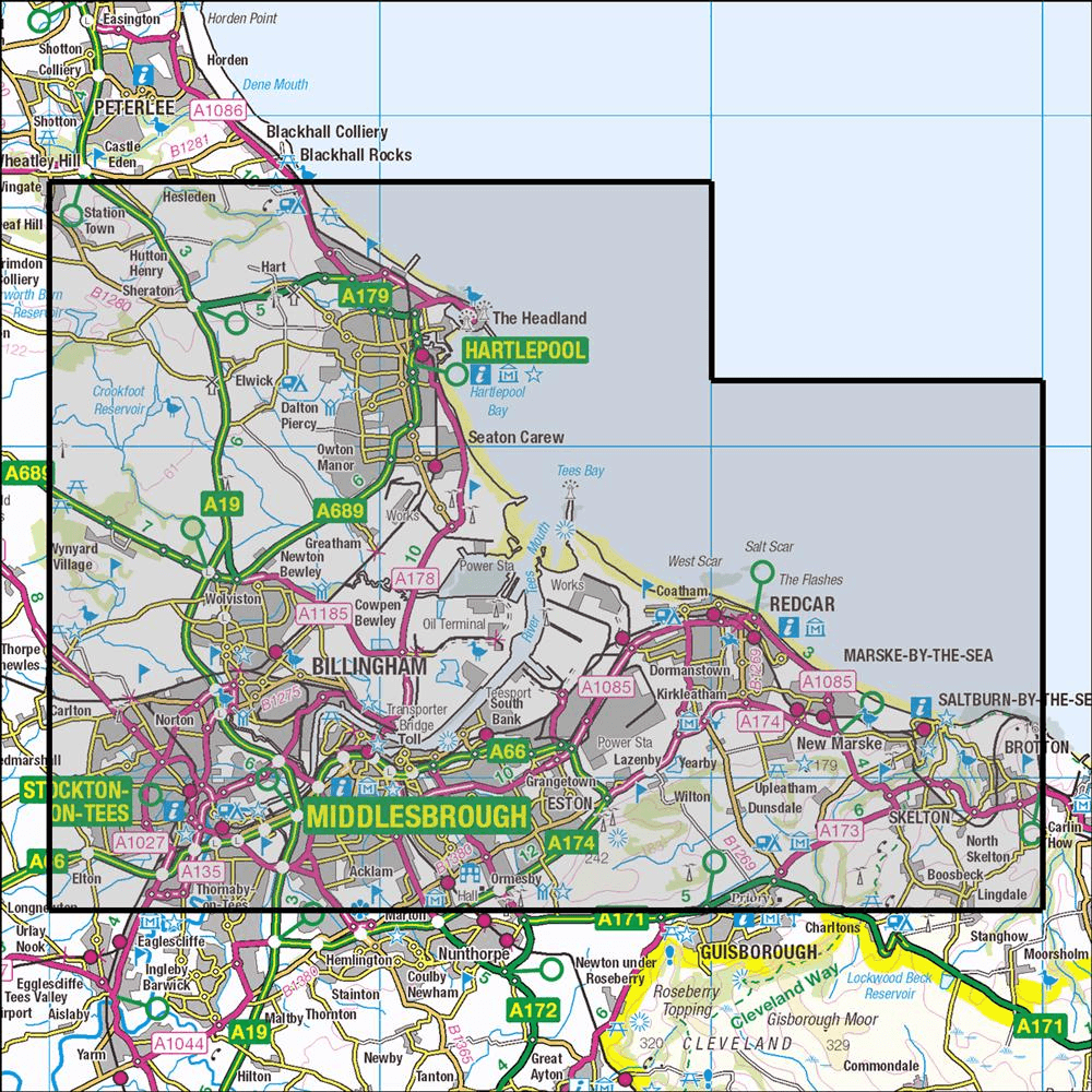 OMN4 image showing the area of the Ordnance Survey 1:25,000 Explorer map 306 Middlesbrough & Hartlepool