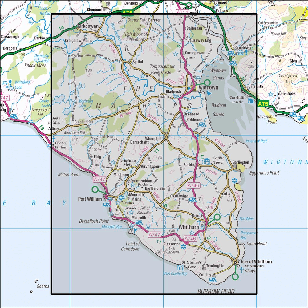 OMN4 image showing the area of the Ordnance Survey 1:25,000 Explorer map 311 Wigtown, Whithorn & The Machars