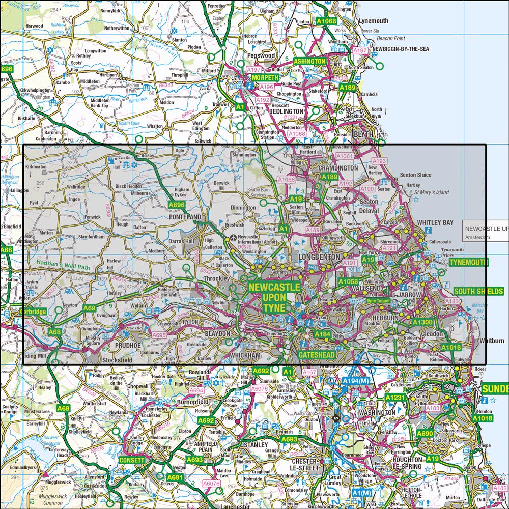 OMN4 image showing the area of the Ordnance Survey 1:25,000 Explorer map 316 Newcastle upon Tyne