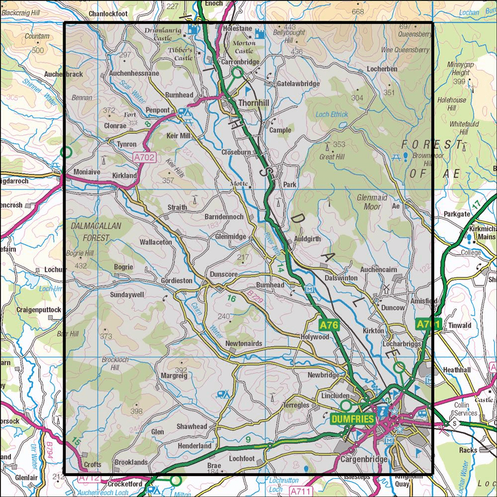 OMN4 image showing the area of the Ordnance Survey 1:25,000 Explorer map 321 Nithsdale & Dumfries