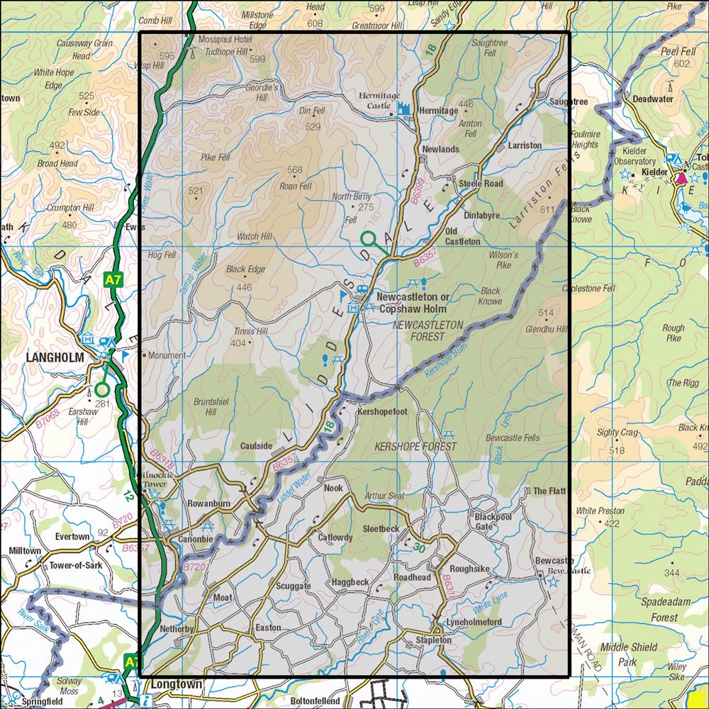 OMN4 image showing the area of the Ordnance Survey 1:25,000 Explorer map 324 Liddesdale & Kershope Forest