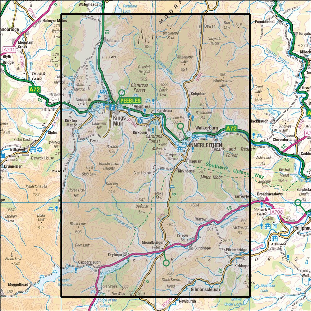 OMN4 image showing the area of the Ordnance Survey 1:25,000 Explorer map 337 Peebles & Innerleithen