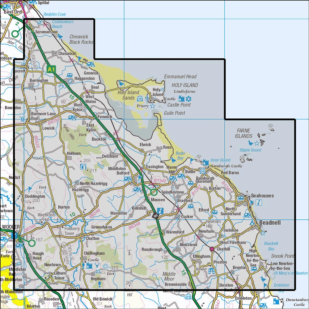 OMN4 image showing the area of the Ordnance Survey 1:25,000 Explorer map 340 Holy Island & Bamburgh
