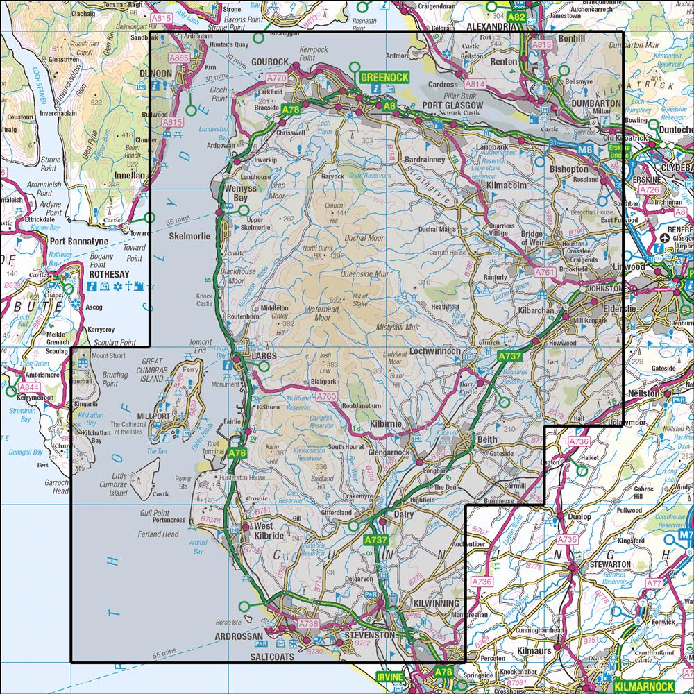 OMN4 image showing the area of the Ordnance Survey 1:25,000 Explorer map 341 Greenock, Largs & Millport