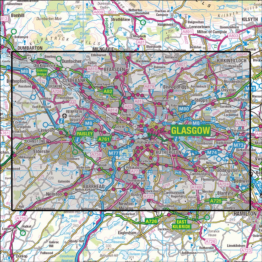 OMN4 image showing the area of the Ordnance Survey 1:25,000 Explorer map 342 Glasgow