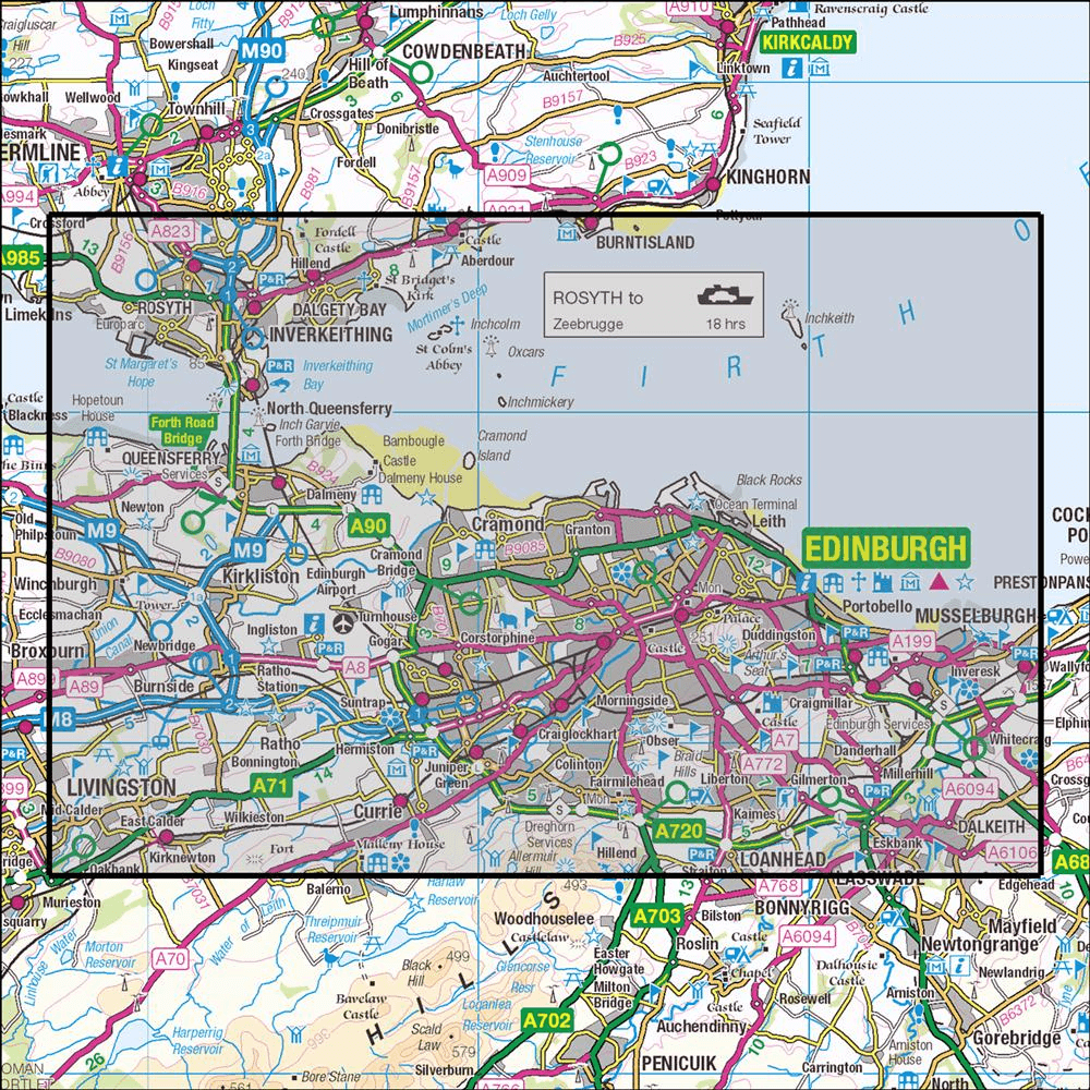 OMN4 image showing the area of the Ordnance Survey 1:25,000 Explorer map 350 Edinburgh