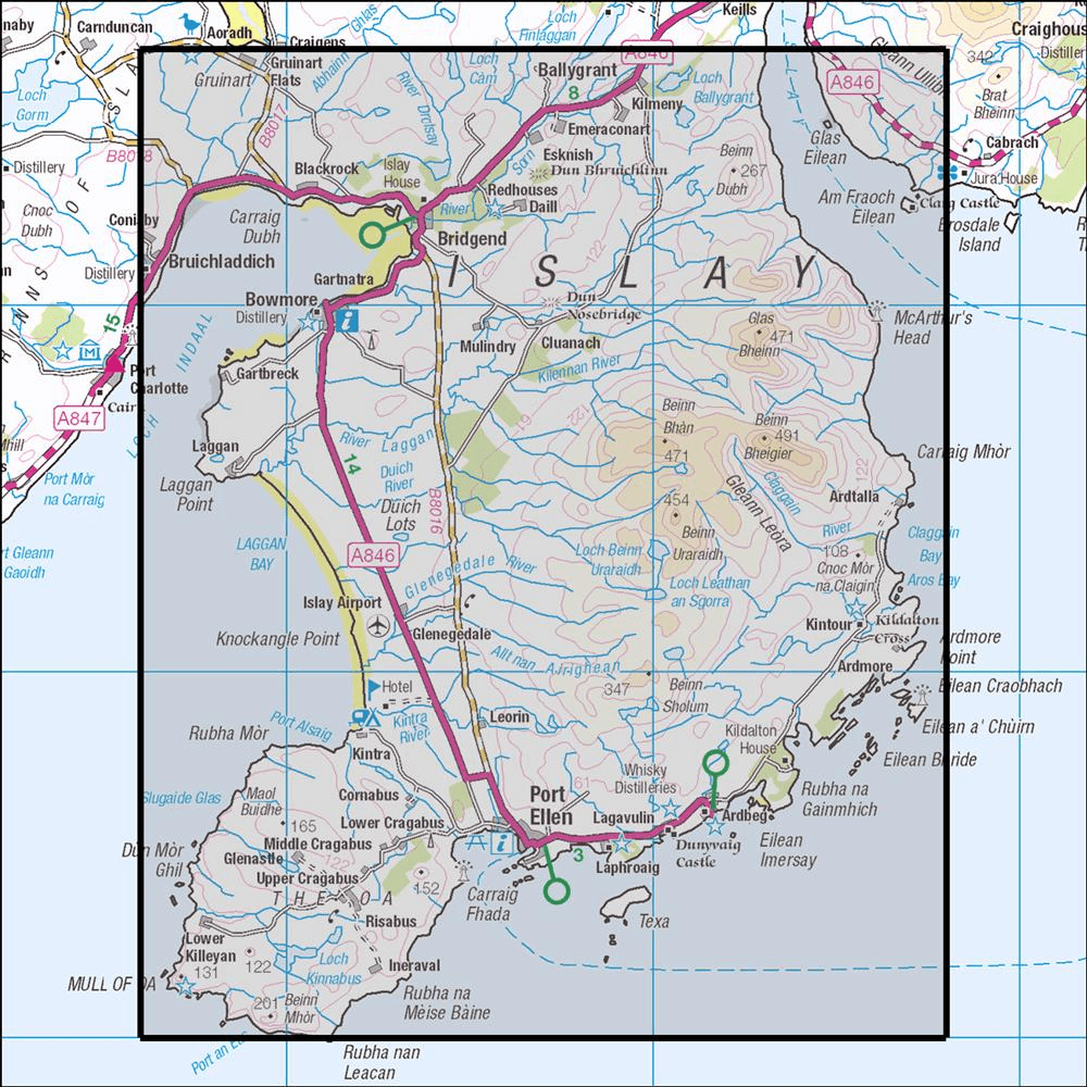 OMN4 image showing the area of the Ordnance Survey 1:25,000 Explorer map 352 Islay South
