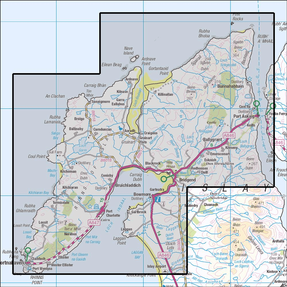 OMN4 image showing the area of the Ordnance Survey 1:25,000 Explorer map 353 Islay North