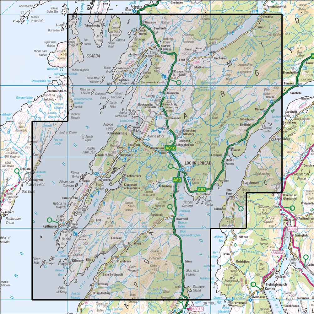 OMN4 image showing the area of the Ordnance Survey 1:25,000 Explorer map 358 Lochgilphead & Knapdale North