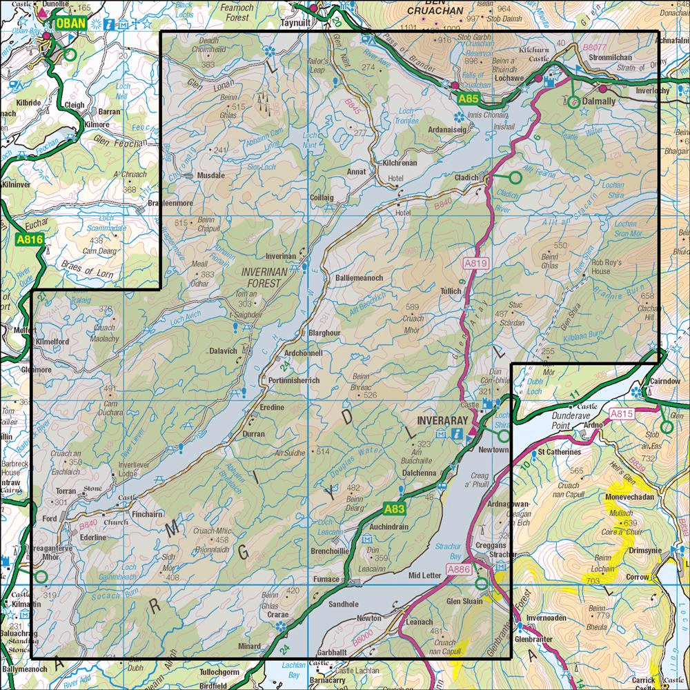 OMN4 image showing the area of the Ordnance Survey 1:25,000 Explorer map 360 Loch Awe