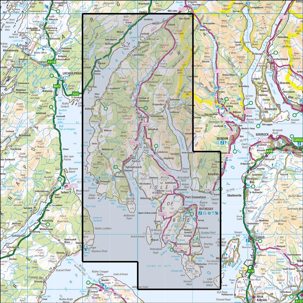 OMN4 image showing the area of the Ordnance Survey 1:25,000 Explorer map 362 Cowal West & Isle of Bute
