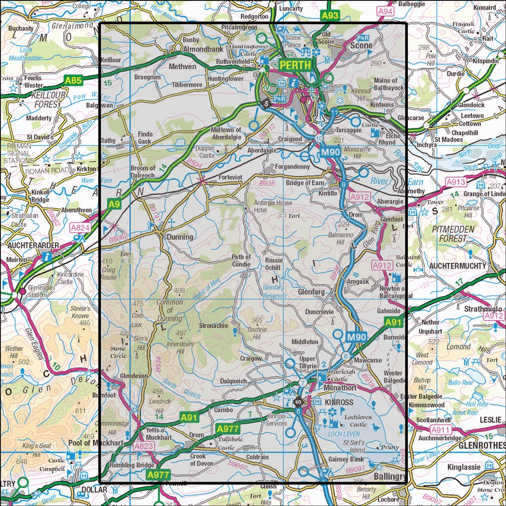 OMN4 image showing the area of the Ordnance Survey 1:25,000 Explorer map 369 Perth & Kinross