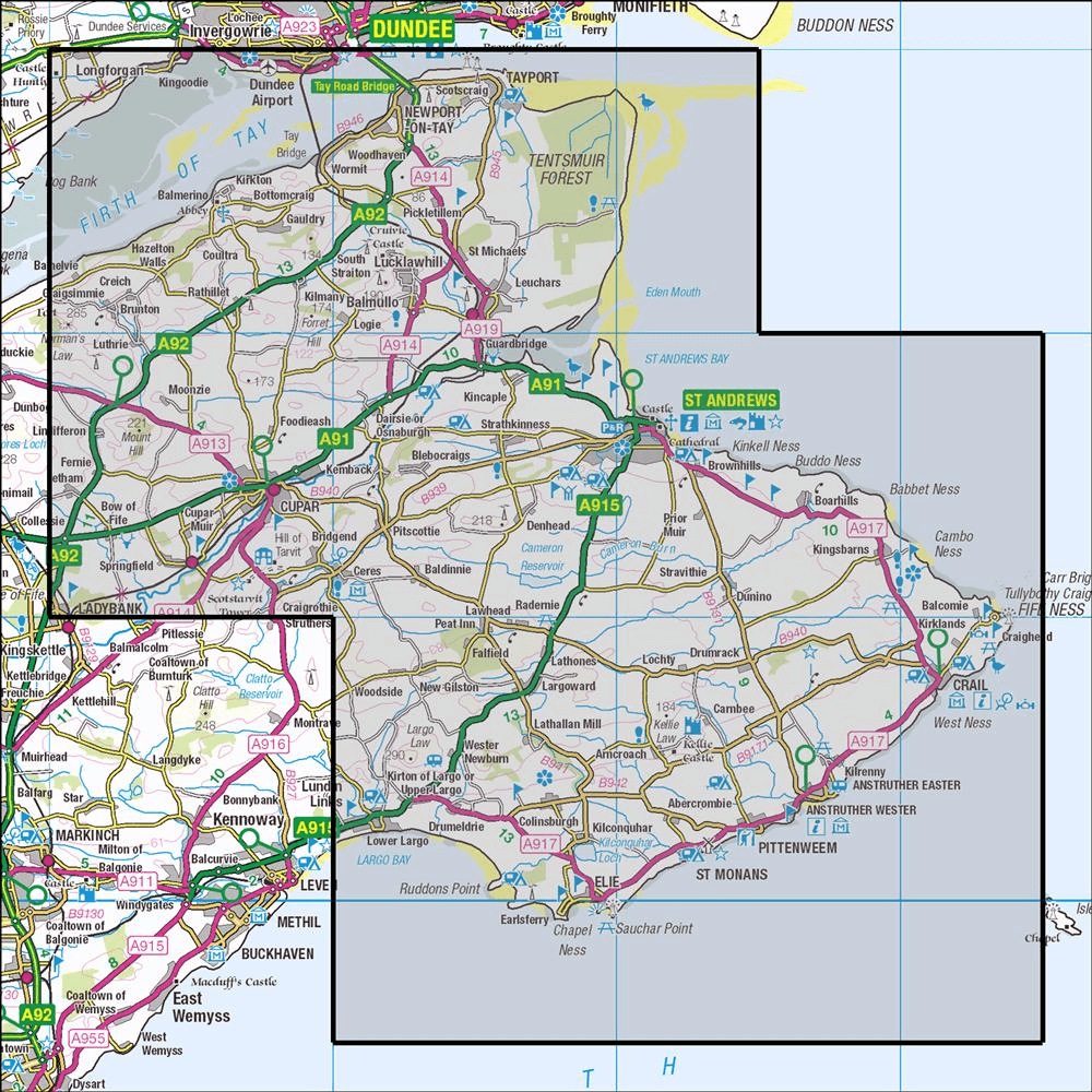 OMN4 image showing the area of the Ordnance Survey 1:25,000 Explorer map 371 St Andrews & East Fife