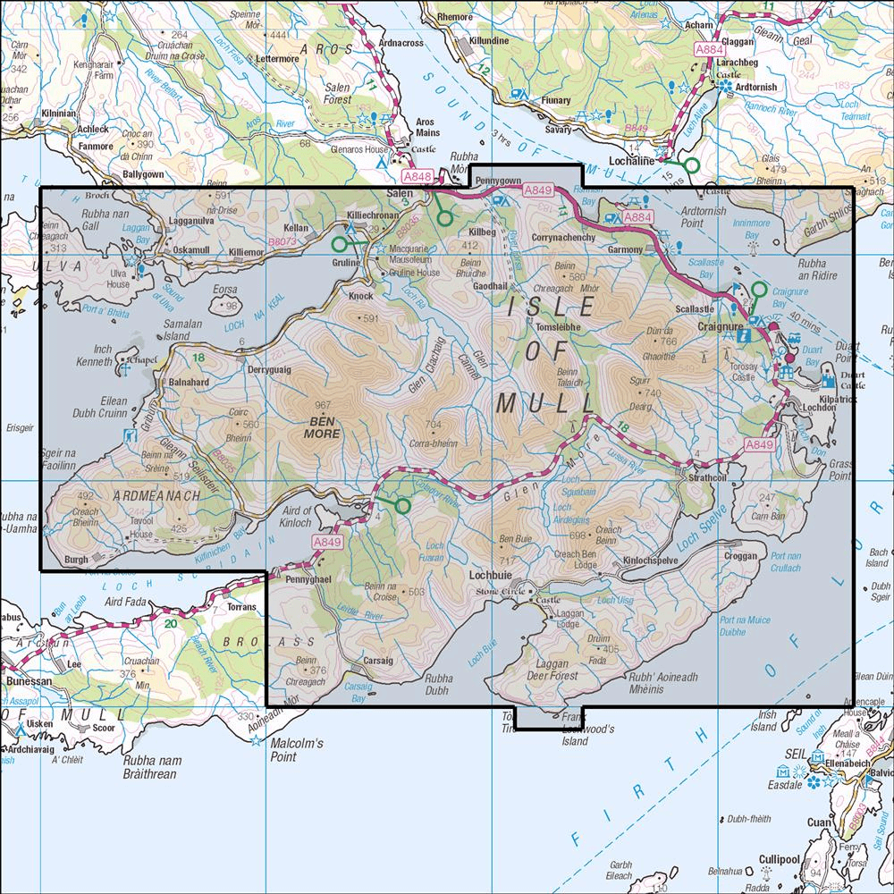 OMN4 image showing the area of the Ordnance Survey 1:25,000 Explorer map 375 Isle of Mull South East