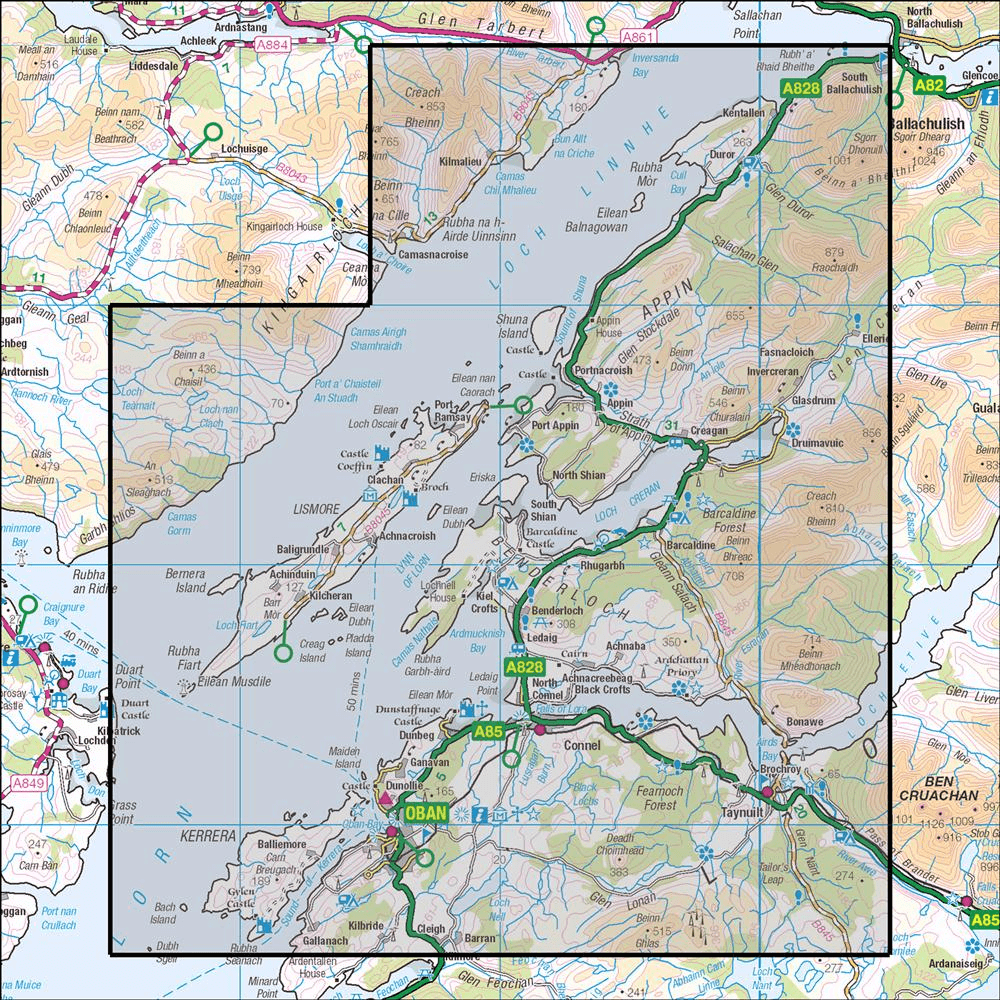 OMN4 image showing the area of the Ordnance Survey 1:25,000 Explorer map 376 Oban & North Lorn