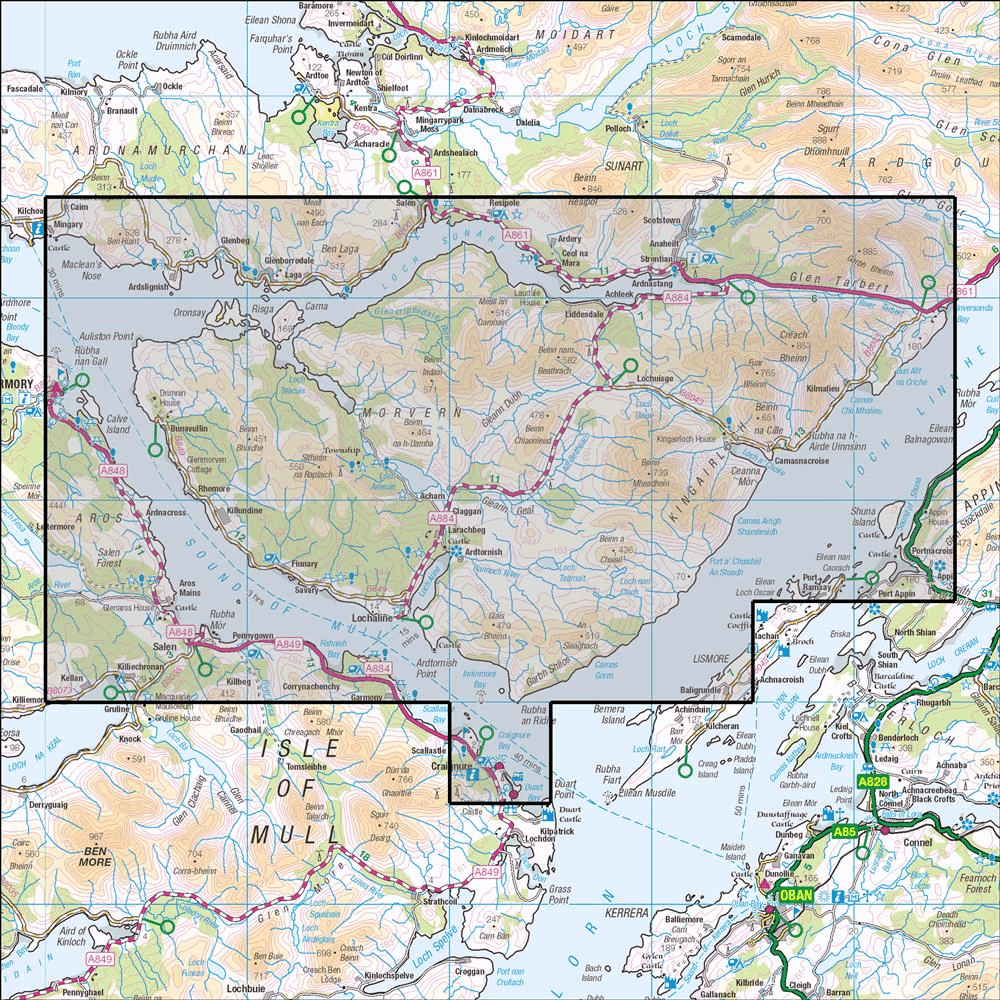 OMN4 image showing the area of the Ordnance Survey 1:25,000 Explorer map 383 Morvern, Kingairloch & Lochaline