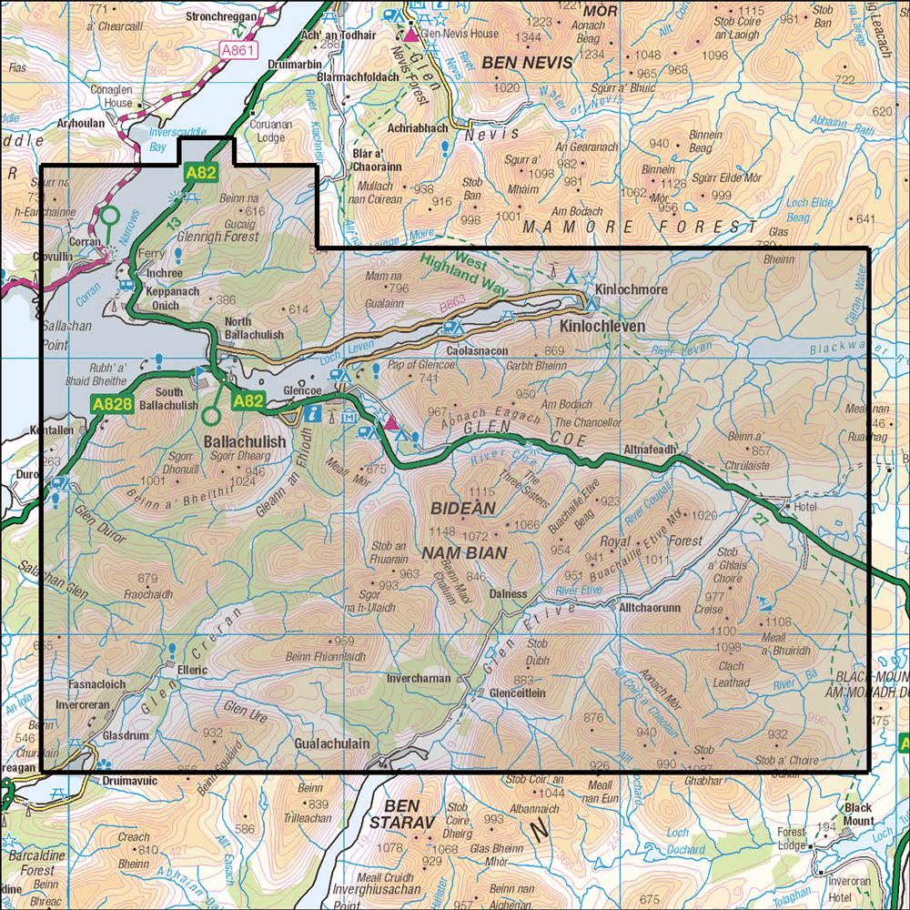 OMN4 image showing the area of the Ordnance Survey 1:25,000 Explorer map 384 Glen Coe & Glen Etive