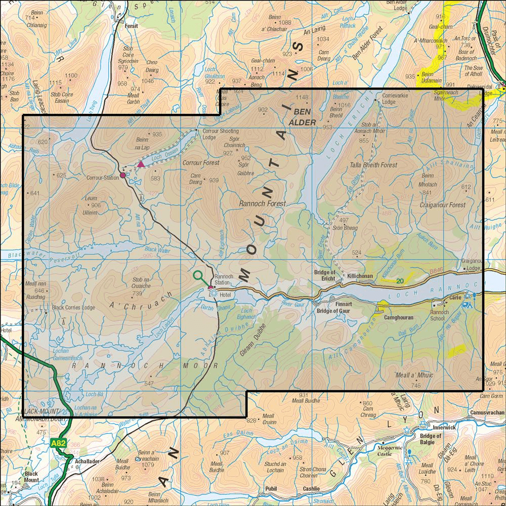 OMN4 image showing the area of the Ordnance Survey 1:25,000 Explorer map 385 Rannoch Moor & Ben Alder