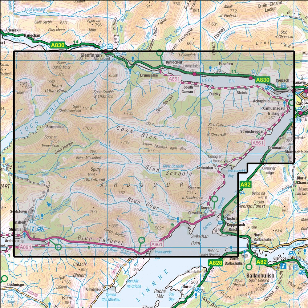 OMN4 image showing the area of the Ordnance Survey 1:25,000 Explorer map 391 Ardgour