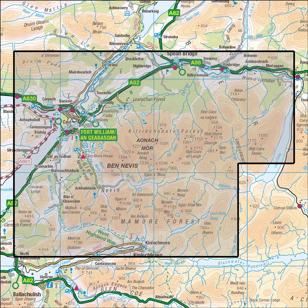 OMN4 image showing the area of the Ordnance Survey 1:25,000 Explorer map 392 Ben Nevis & Fort William