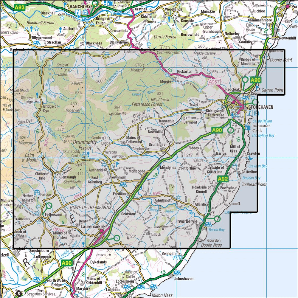 OMN4 image showing the area of the Ordnance Survey 1:25,000 Explorer map 396 Stonehaven & Inverbervie