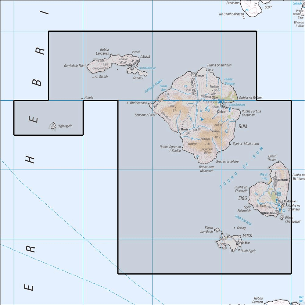 OMN4 image showing the area of the Ordnance Survey 1:25,000 Explorer map 397 Rum, Eigg, Muck, Canna & Sanday