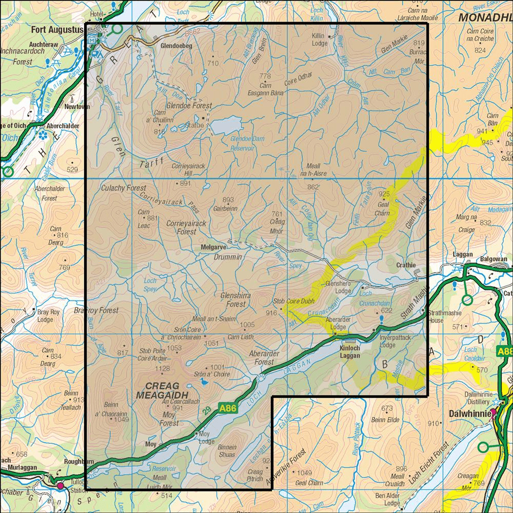 OMN4 image showing the area of the Ordnance Survey 1:25,000 Explorer map 401 Loch Laggan & Corrieyairack Forest