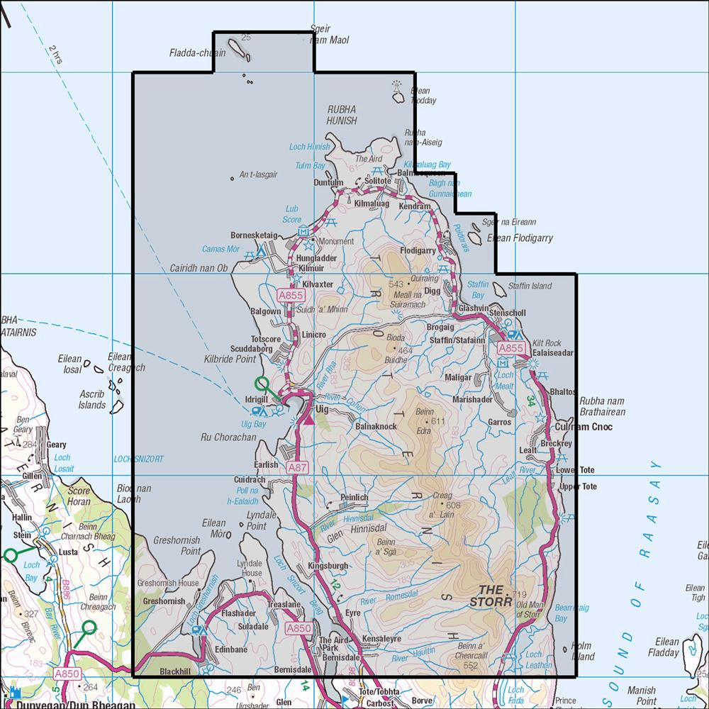 OMN4 image showing the area of the Ordnance Survey 1:25,000 Explorer map 408 Skye - Trotternish & The Storr