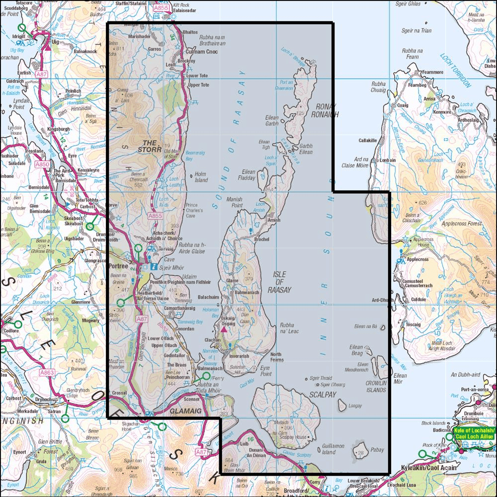 OMN4 image showing the area of the Ordnance Survey 1:25,000 Explorer map 409 Raasay, Rona & Scalpay