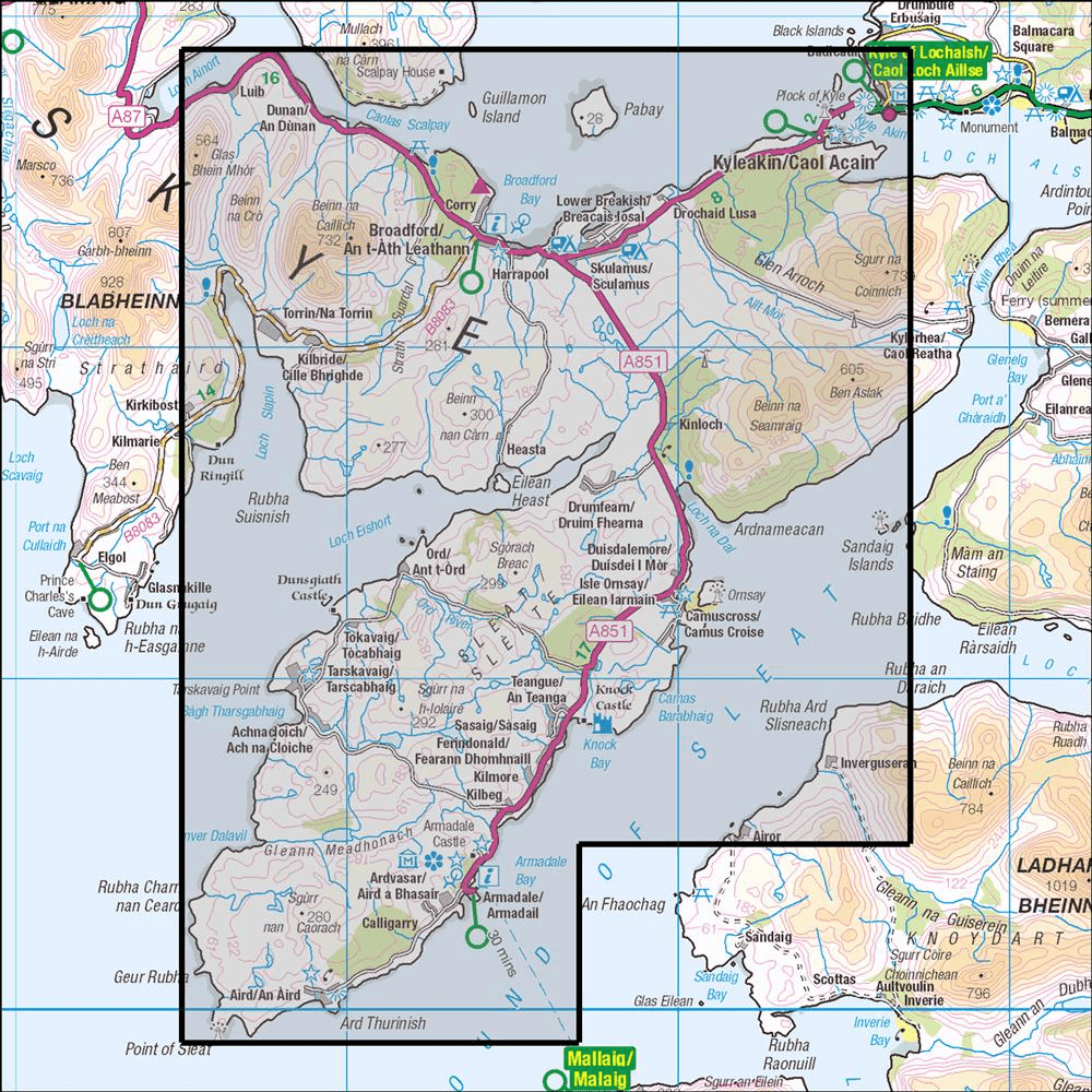 OMN4 image showing the area of the Ordnance Survey 1:25,000 Explorer map 412 Skye - Sleat