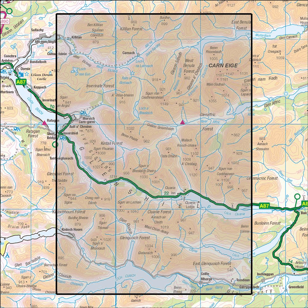 OMN4 image showing the area of the Ordnance Survey 1:25,000 Explorer map 414 Glen Shiel & Kintail Forest
