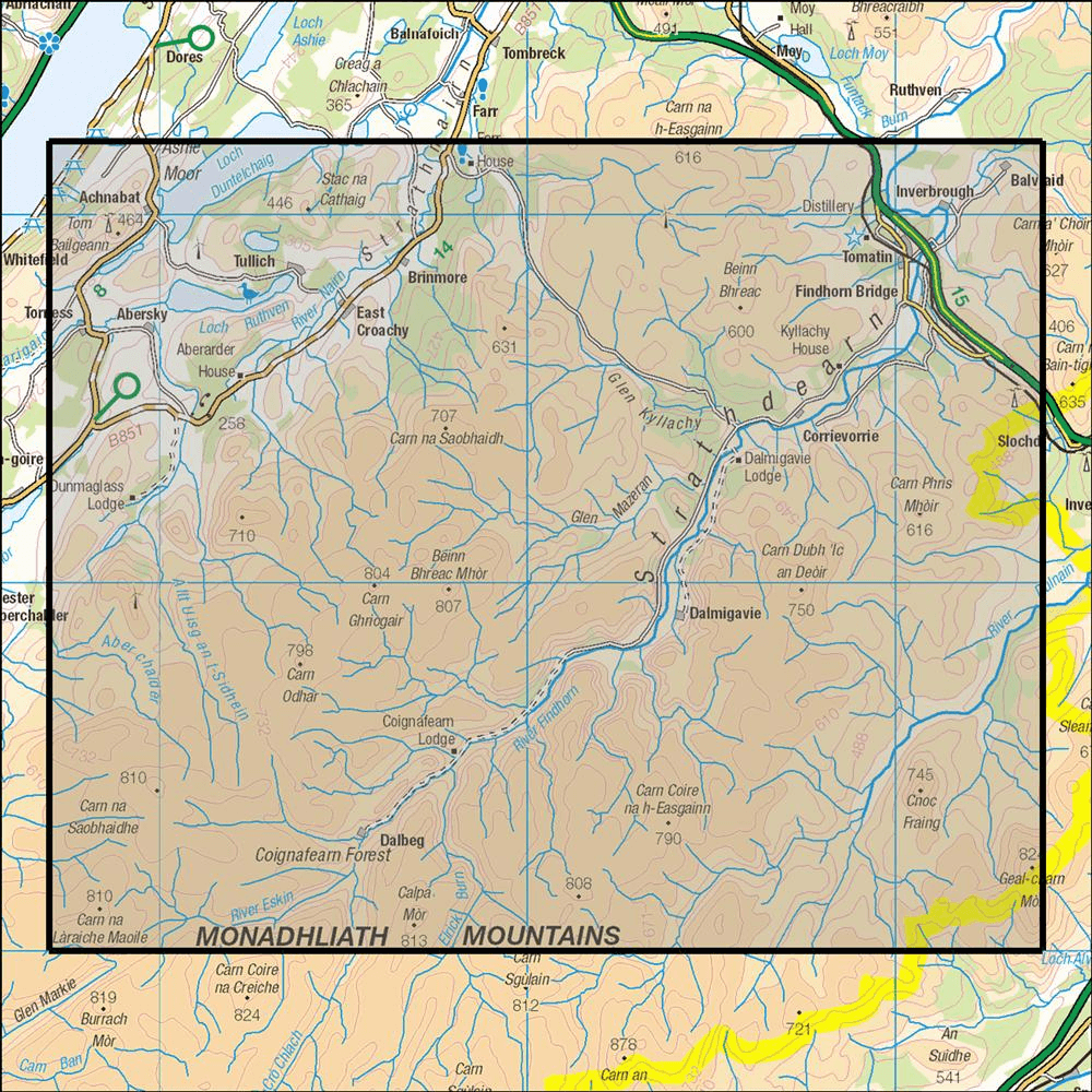 OMN4 image showing the area of the Ordnance Survey 1:25,000 Explorer map 417 Monadhliath Mountains North & Strathdearn