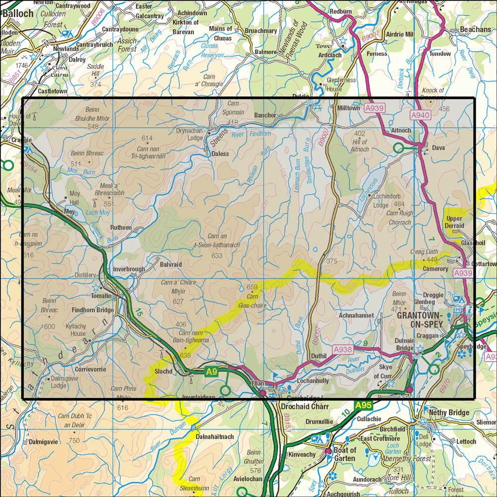 OMN4 image showing the area of the Ordnance Survey 1:25,000 Explorer map 418 Lochindorb