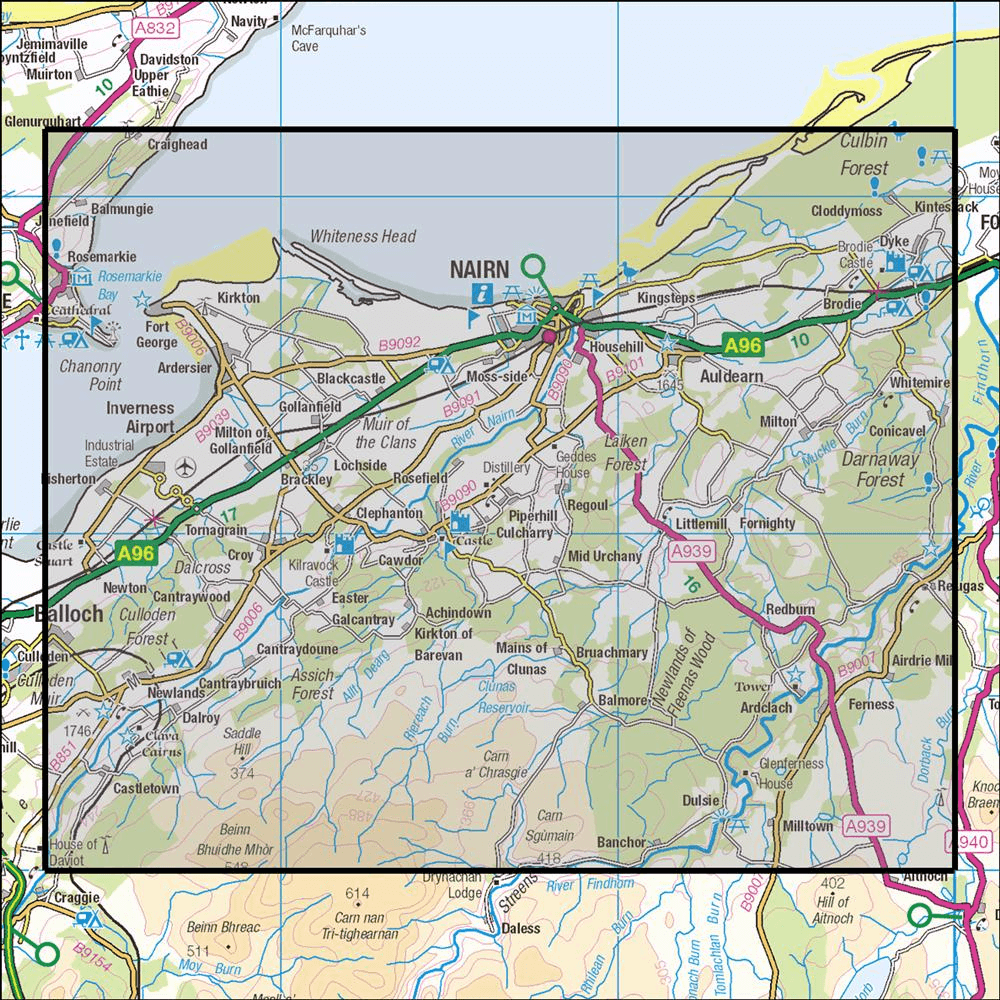 OMN4 image showing the area of the Ordnance Survey 1:25,000 Explorer map 422 Nairn & Cawdor