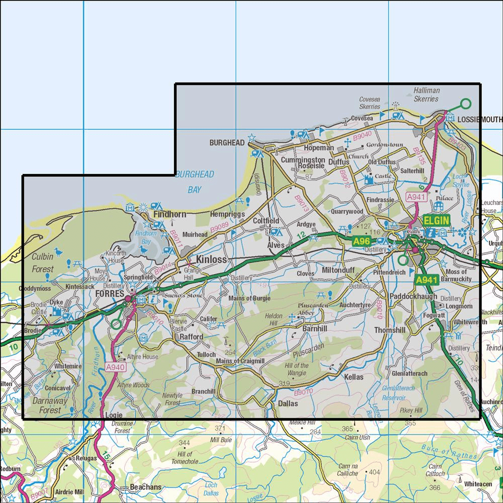 OMN4 image showing the area of the Ordnance Survey 1:25,000 Explorer map 423 Elgin & Forres